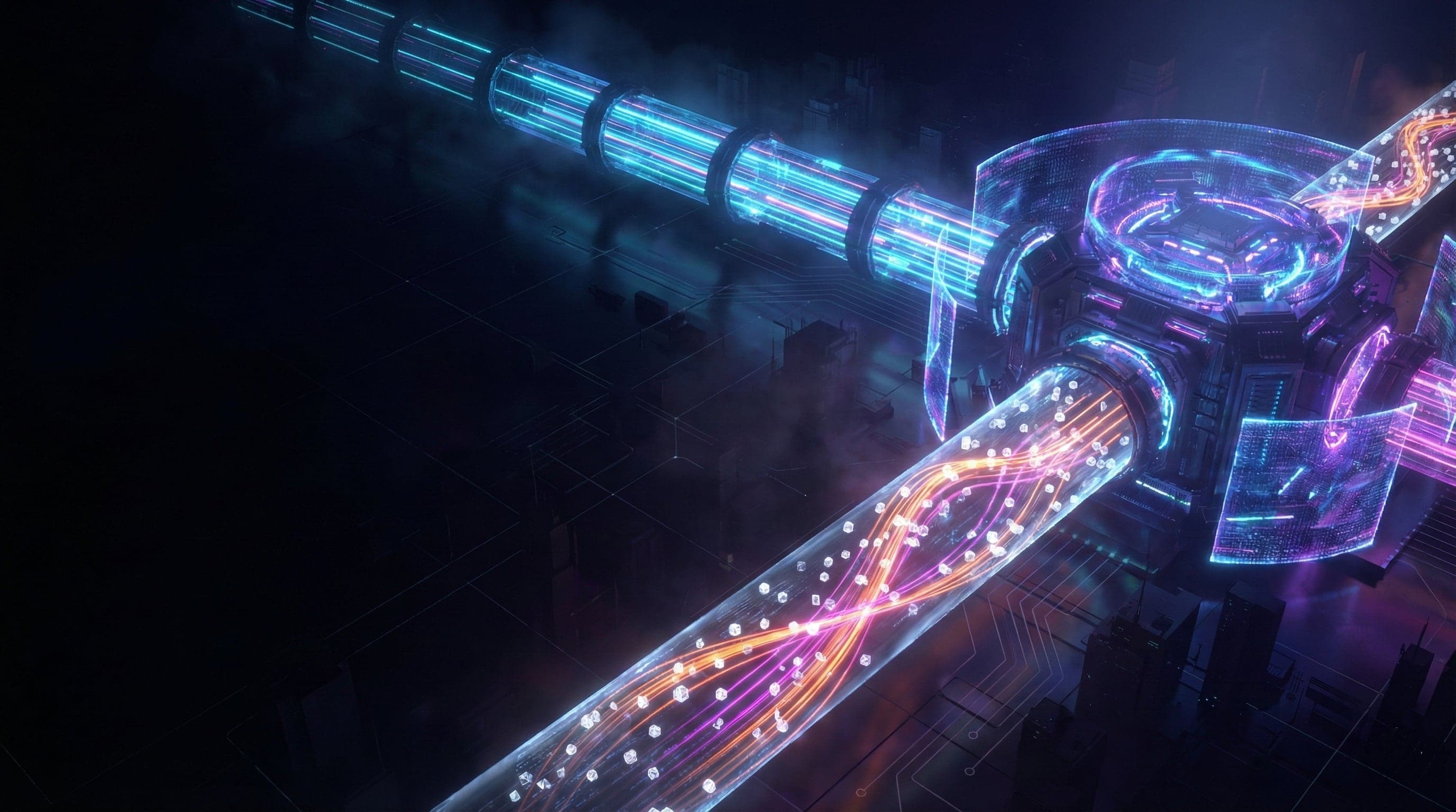 Visual representation of encrypted DNS packets flowing through a secure tunnel.
