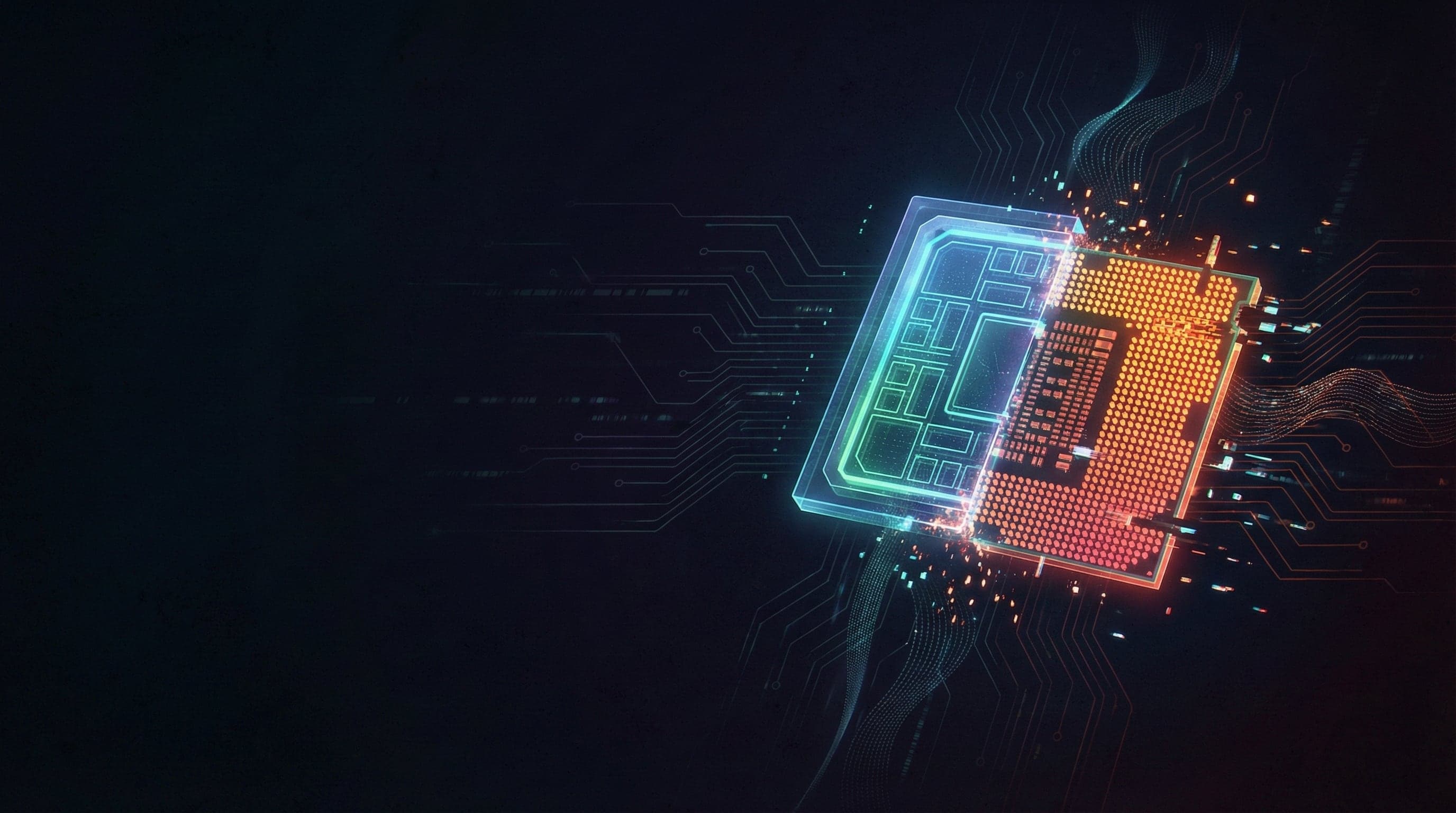 Conceptual illustration of a digital mask fragmenting to reveal the true mechanical structure underneath, symbolizing failed device spoofing.