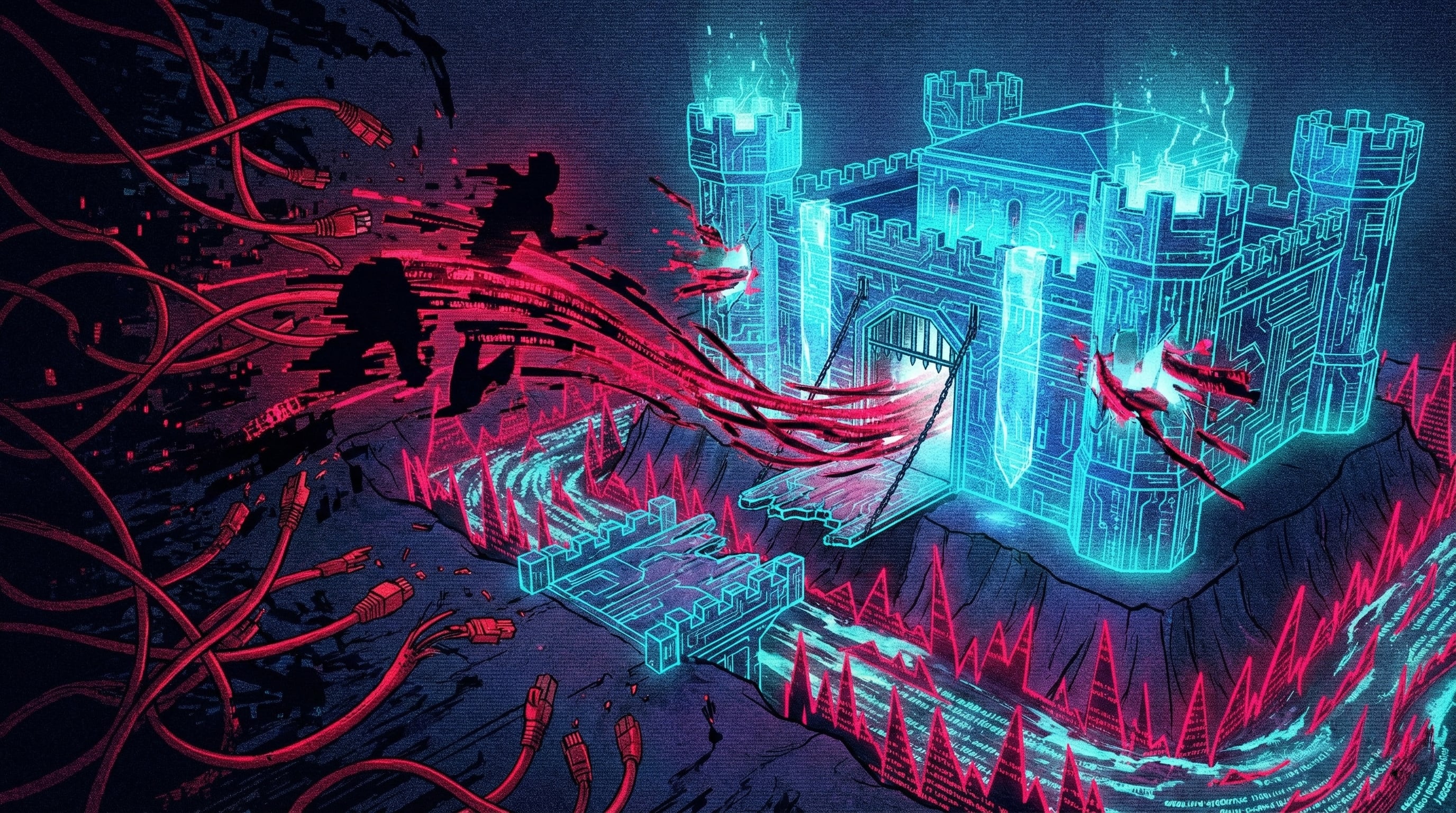 A medieval castle illustration contrasted with a modern digital moat, representing the flawed perimeter security model.
